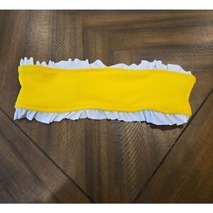 Yellow and White Bikini with Ruffled Edges